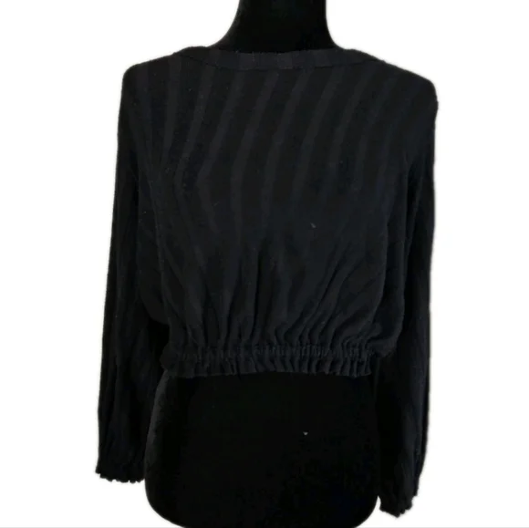 We The Free Womens Black Cropped Ribbed Knit Long Sleeve Top S - Picture 2 of 13